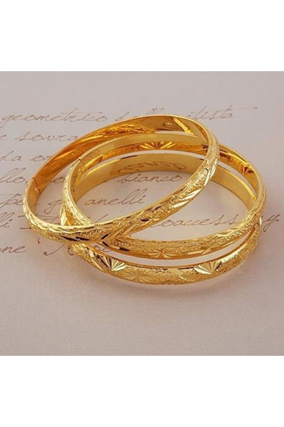 3Pcs Women's Bangle Bracelets Copper Golden Simple and Fashion Carved Design Jewelry Various Occasions