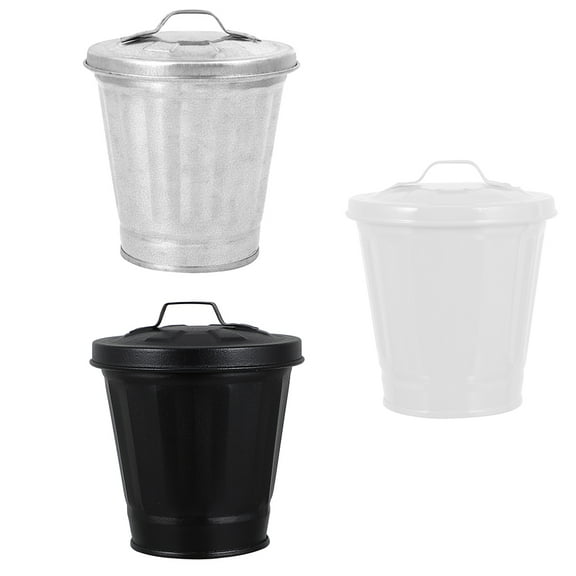 Homoyoyo 3-Piece Simple Design Desktop Trash Can Set, Galvanized Iron Storage Bins for Indoor and Outdoor Use