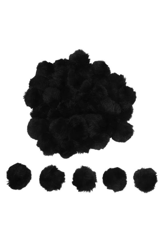 Black Faux Pom Poms for Hats, Keychains, Crafts, Accessories, Soft and Decorative