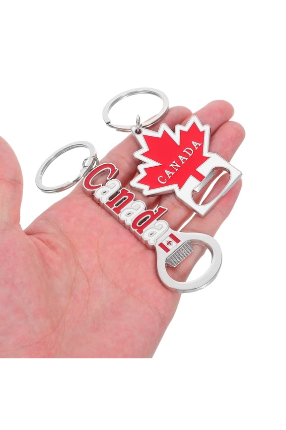 4-Pack Canada Flag Keychains with Bottle Opener, Metal Maple Leaf Pendant Keyrings for Travel, Souvenir, and Decoration