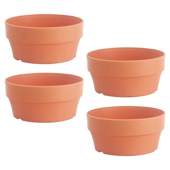 Homoyoyo 4-Pack Small Khaki Round Plastic Flower Pots, Clay-Look for Indoor and Outdoor Gardening