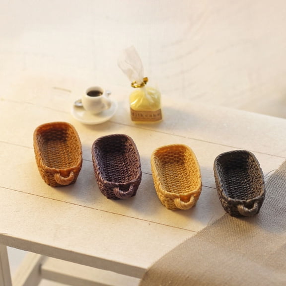 Homoyoyo 4-Piece Miniature Dollhouse Baskets Set, Resin Craft Props for Decoration, Projects, Collectibles and Photo Accessories