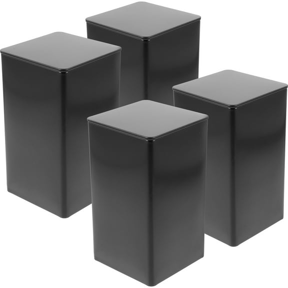 Homoyoyo 4Pcs Black Tinplate Airtight Storage Jars Simple Round Edges Tea Tins