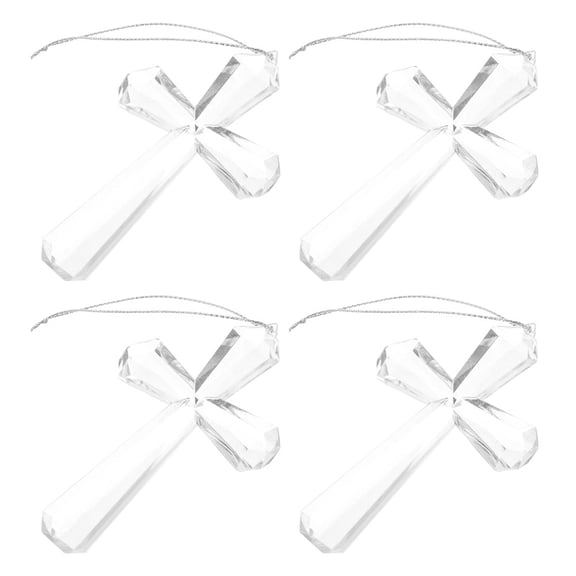 Homoyoyo 4Pcs Clear Acrylic Cross Figurines for Tabletop and Car Hanging Ornament