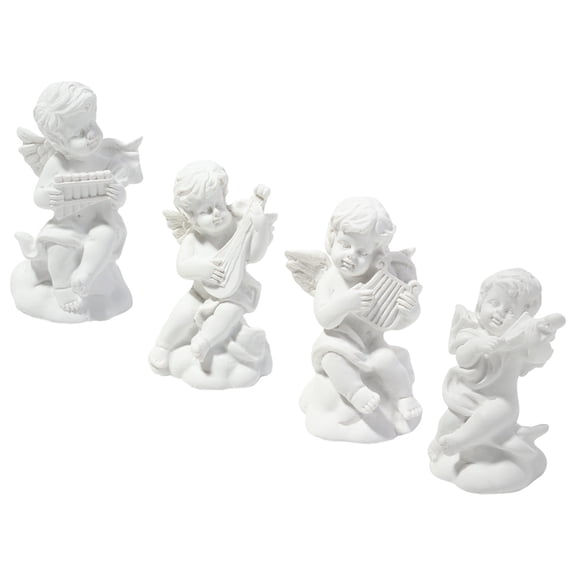 Homoyoyo Set of 4 White Resin Angel Figurines Decorative Desktop Ornaments for Home and Office Decor