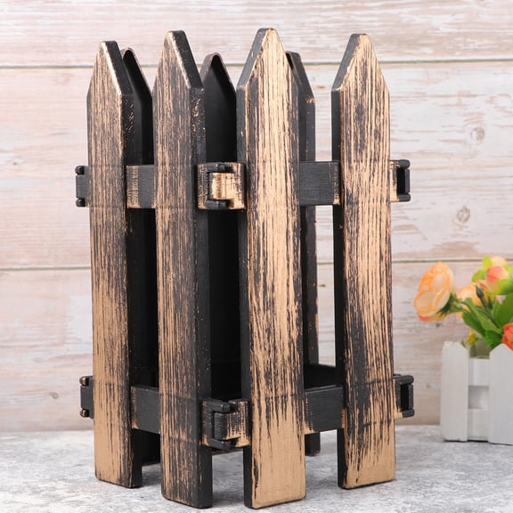 Homoyoyo 4-Piece Small Garden Fence Plastic Picket Fencing Dark Brown Decorative Border for Yard