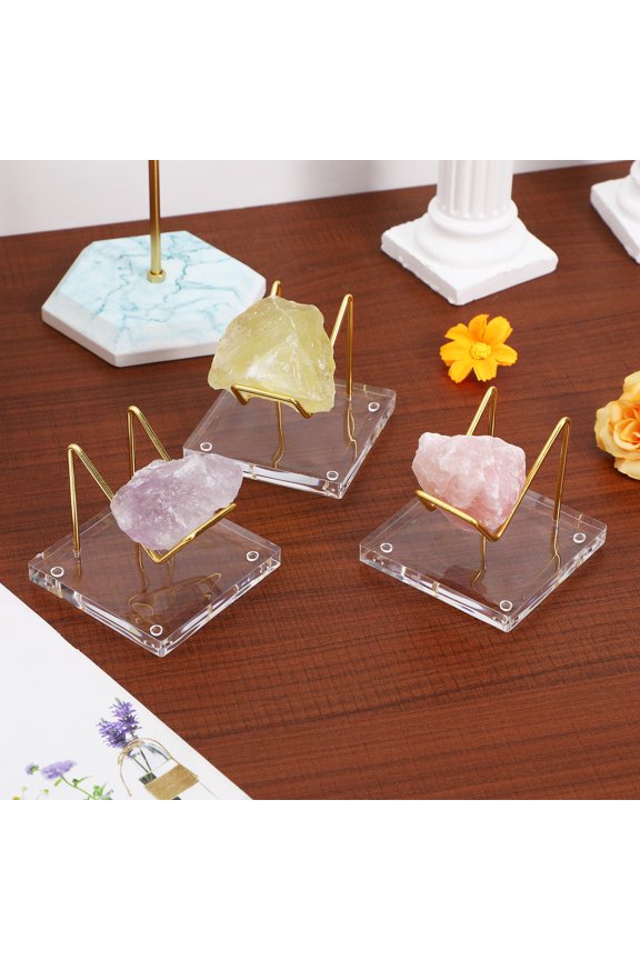 4-Pack Clear Marble Display Bases with Metal & Plastic Stands for Collectibles, Figurines, Home Decor and Display