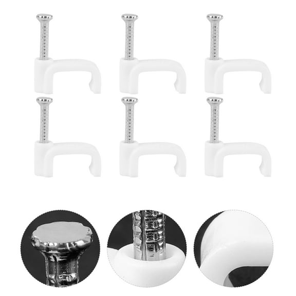 Homoyoyo 500pcs Steel Nail Cable Clips White PE Cable Wire Clips Resistant for Home and Office Use