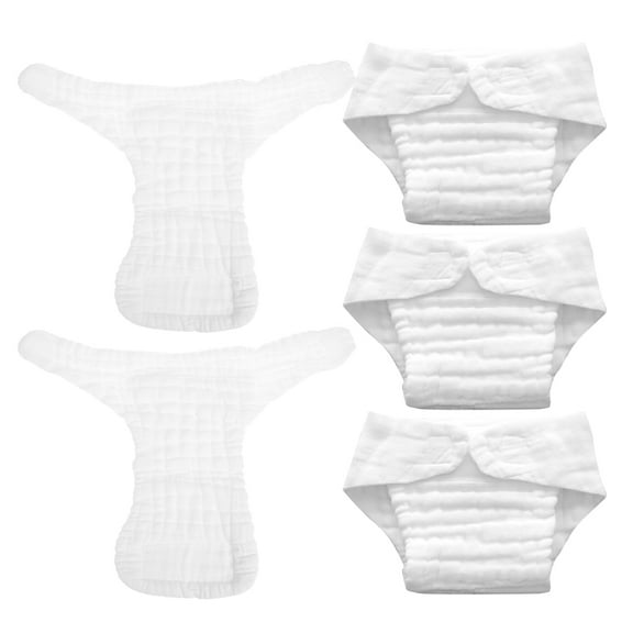 Homoyoyo 5-Pack Thick Cotton Gauze Reusable Baby Diapers White Absorbent Toddler Swim Diapers for Home and Parent Use