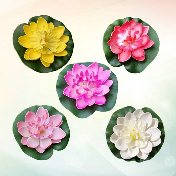 Homoyoyo Artificial Floating Flowers 5 Pieces Assorted Colors for Patio Decor Indoor Outdoor Faux Water Plants