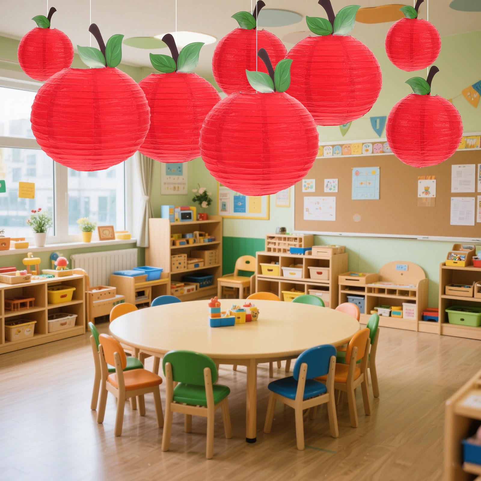 Decoration Paper Layout Homoyoyo 6Pcs Back to School Red Paper Lanterns Apple Design for ...