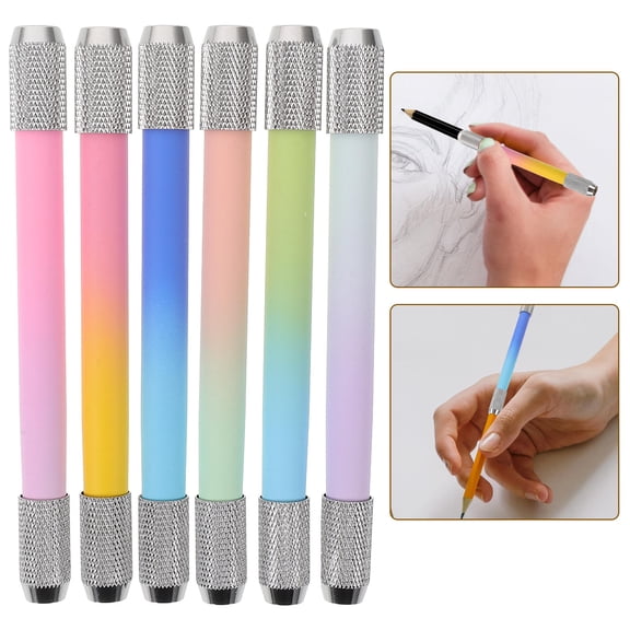 Homoyoyo 6-Pack Reusable Metal Pencil Extenders for Art, Office, and Home Supplies - Drawing and Writing Tool
