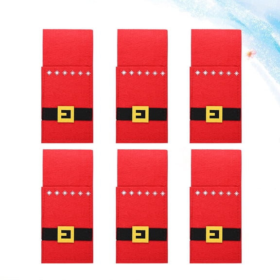 Homoyoyo 6-Pack Red Silverware Bags Nonwoven Fabric Storage Pouches for Household and Christmas Party Use