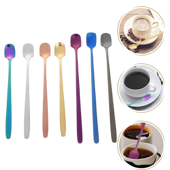 Homoyoyo 7-Piece Stainless Steel Coffee Scoops and Stirring Spoons Set with Assorted Colors for Kitchen and Home Brewing
