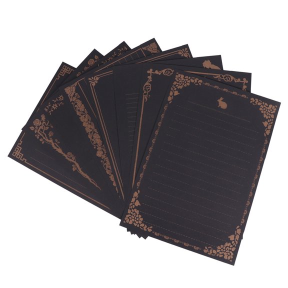 Homoyoyo 8Pcs Creative Writing Paper Black Kraft Stationery Paper with Vintage Charm for Letter Writing