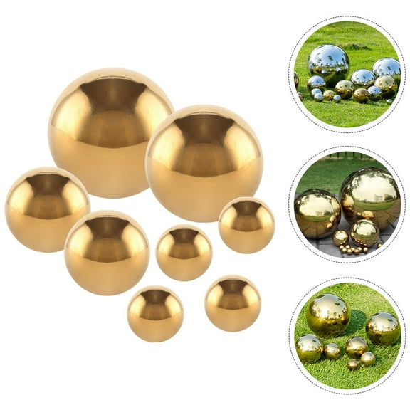 Homoyoyo Garden Gazing Globes Set of 8, Golden Stainless Steel Reflective Spheres for Outdoor Decor