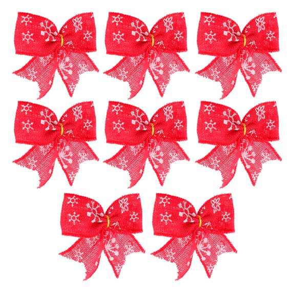 Homoyoyo Christmas Red Snowflake Bow Pendant Linen Decoration for Holiday Home, Tree, Wrapping, Festive Seasonal Decor