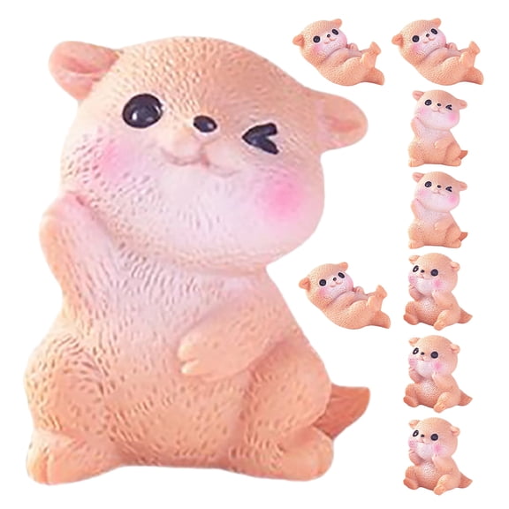 Homoyoyo Resin Small Figurines Light Brown Cute Animal Decor for Garden Office Desk 9 Pieces Set