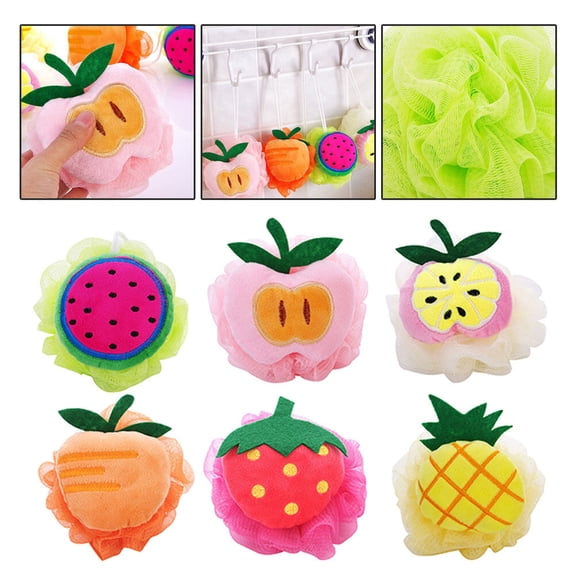 Homoyoyo Assorted Color Fruit Shaped Bath Ball Soft Comfortable Mesh Sponge 4Pcs