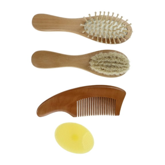 Homoyoyo Bath Brush and Comb Set with Beech Wood Handles and Soft Wool Bristles for Gentle Bathing Care