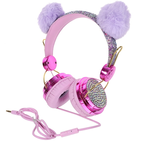Homoyoyo 1Pcs Children's Headphones Pink Plush Ear Design Wired Connection Volume Limiting Back to School