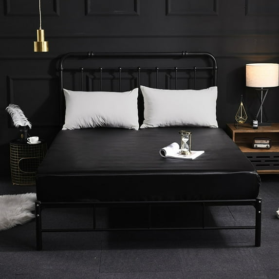 Homoyoyo Barrier Mattress Cover in Black Silk Satin for Adults 1Pack