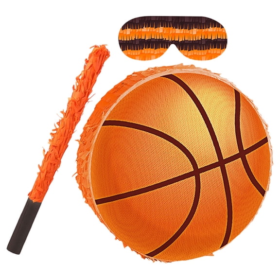 Homoyoyo Basketball Pinata Orange Durable Cardboard Party Decoration with Stick and Blindfold for Sports Theme
