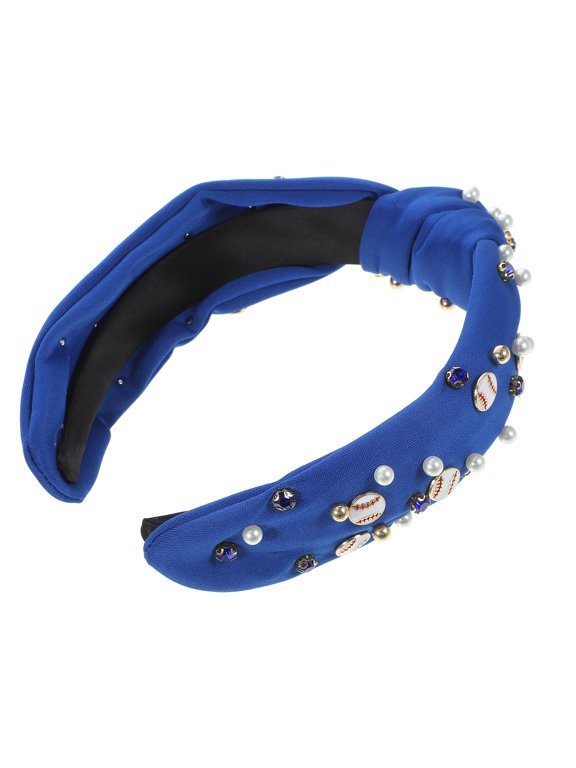 Blue Fashion Knot Headband with Bow Baseball Accent for Party and Everyday Wear
