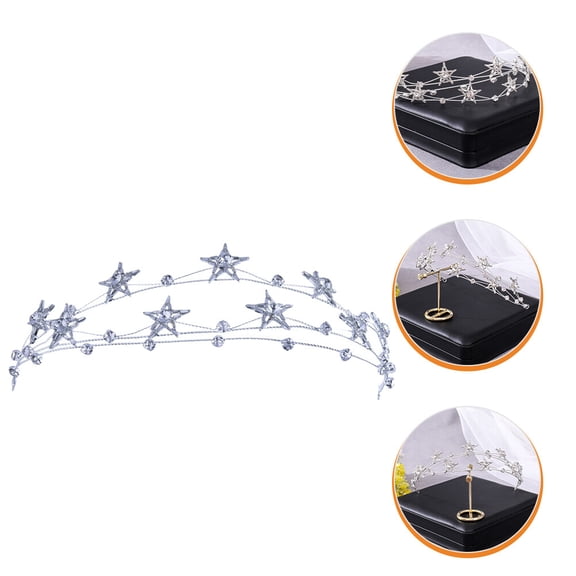 Homoyoyo Bridal Star Tiara Headband Plated Silver Crystal for Weddings and Formal Celebrations