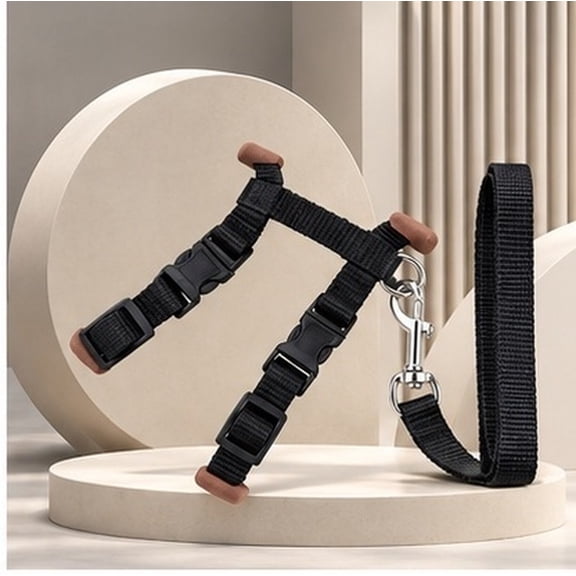Homoyoyo Cat Safety Strap and Harness Set in Black Nylon with Metal Buckle