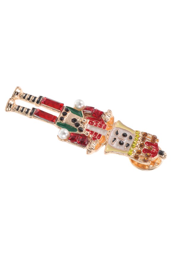 Red Nutcracker Brooch with Rhinestones, Alloy Metal Pin for Holiday Decoration and Fashion Accessories