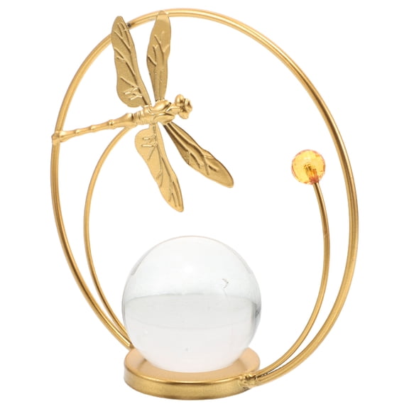 Homoyoyo Metal Dragonfly Crystal Sphere Decorative Golden Crystal Tabletop Ornament for Home Office Decor