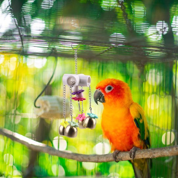 Homoyoyo Decorative Golden Parrot Bell Chime Pendant for Bird Cage Accessories and Exercise