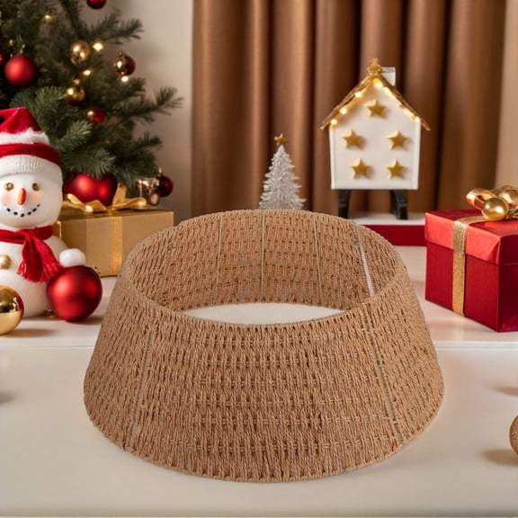 Homoyoyo Light Brown Woven Tree Collar Detachable Holiday Decor for Christmas Tree and Room Decoration