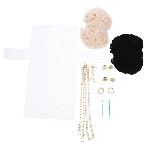 Homoyoyo DIY Woven Bag Material Black Cotton, Plush, Metal for Purses 1Set