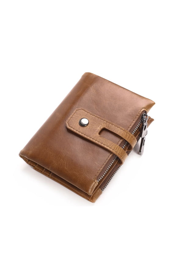 Light Brown Double Zipper Wallet with Snap Closure for Daily Use and Secure Storage, Compact and Stylish