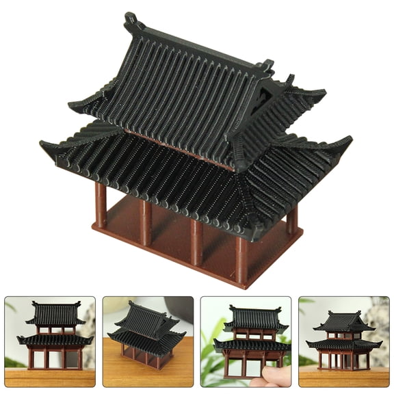 Homoyoyo Durable Miniature Chinese Pavilion Ornament for Decor Black Plastic Elegant Design Ideal for Fairy Gardens Aquariums 4.5 Inch