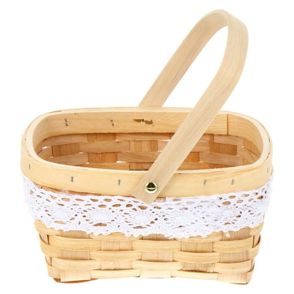 Homoyoyo Beige Woven Flower Holder Wooden Multi-Functional Storage Basket Container for Home Decor and Organization