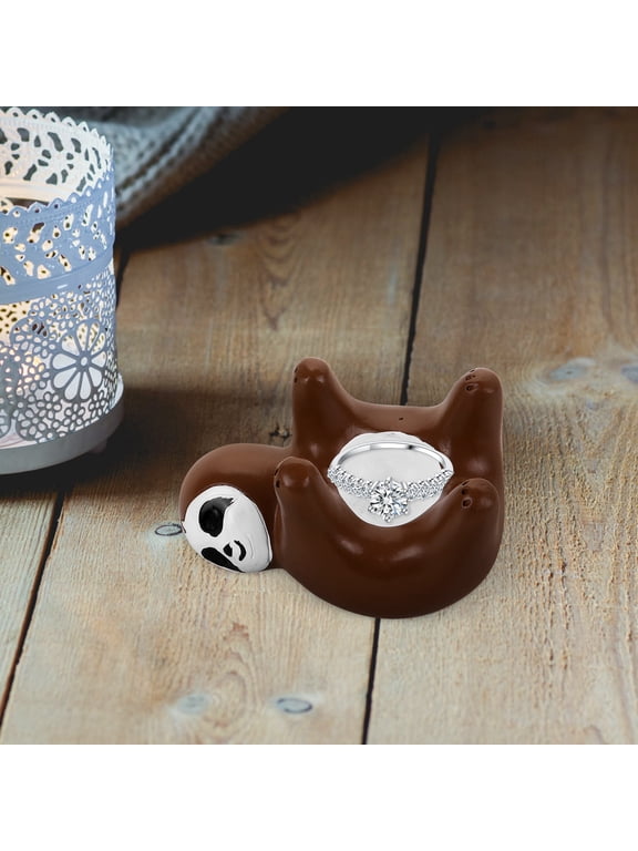 Light Brown Ceramic Sloth Ring Holder Decorative Necklace and Bracelet Stand for Tabletop