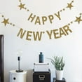 thumbnail image 1 of Homoyoyo Happy New Year Golden Banner with Glitter Stars for Holiday Party Decor, 1 of 8