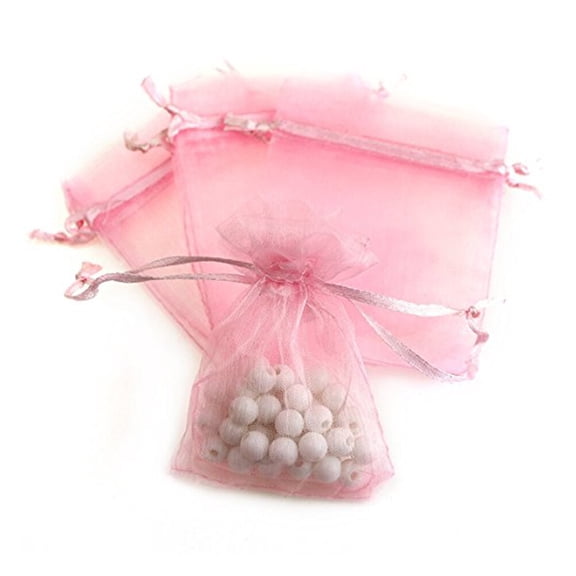 Homoyoyo 100pcs Small Candy Bags Organza Design for Friends Lovers Pink