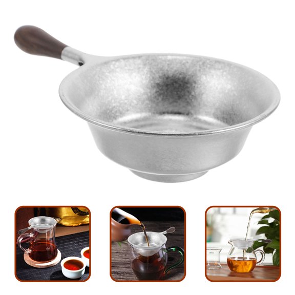 Homoyoyo Plated Silver Portable Tea Infuser with Titanium Mesh and Wood Handle, Reusable for Home and Office Use