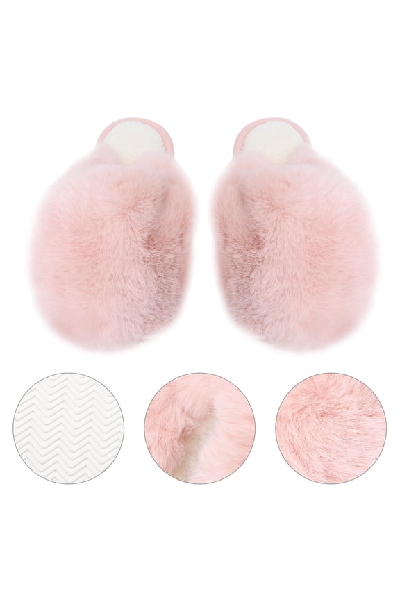 1 Pair Plush Winter Slippers for Indoor Use with Warm Fleece Lining and Non-Skid PVC Sole