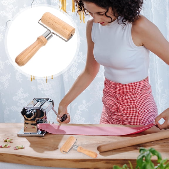 Homoyoyo Practical Roller Pin with Wooden Handle and Stainless Steel for Home Baking and Cooking 9.8 inches