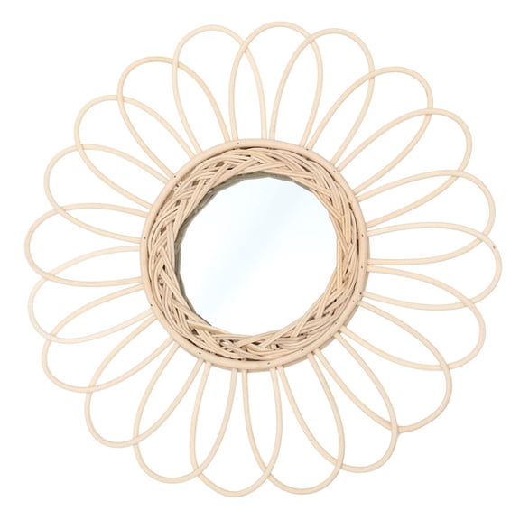 Homoyoyo Rattan Woven Mirror Light Brown Wall Hanging Decor for Home Use Glass Material Photography Prop 31.5 Inch