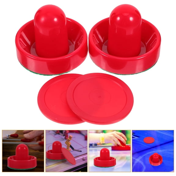 Homoyoyo Red Plastic Ice Hockey Pucks and Paddles Set for Tabletop Party Games, Accessories for Indoor Fun