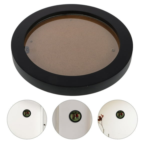 Homoyoyo Vintage Round Picture Frame Black MDF Wood 1 Piece Decorative Wall Photo Frame