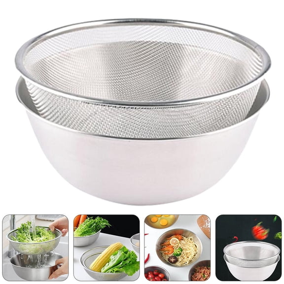 Homoyoyo Silver Fruit Strainer Colander Bowl Set Kitchen Utility 2Pcs