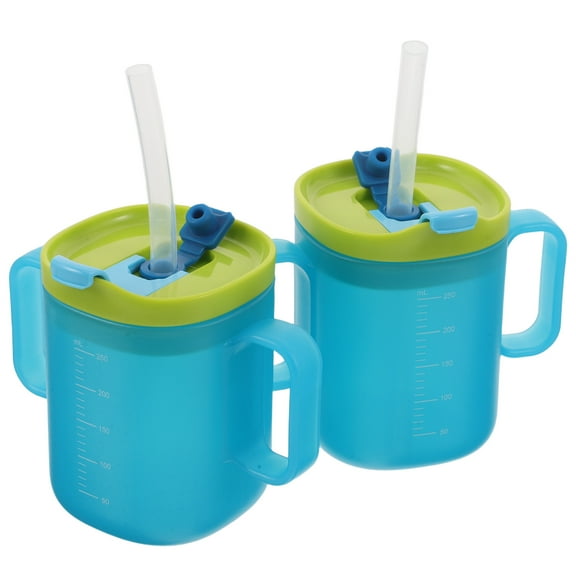 Homoyoyo Dysphagia Mug for Seniors with Measurement Scale, 2 Pack, Sky , Easy Grip, Spill Resistant