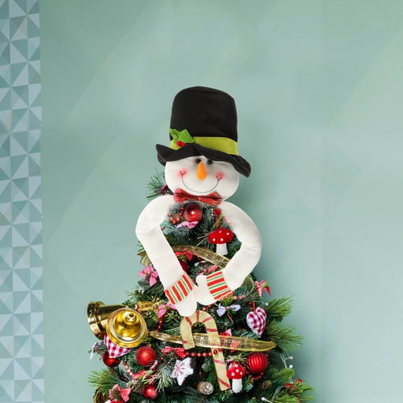 Homoyoyo Small Christmas Tree Topper with Multi Cartoon Snowman and Santa Claus Design, Cloth and PP Cotton, Festive Holiday Decoration